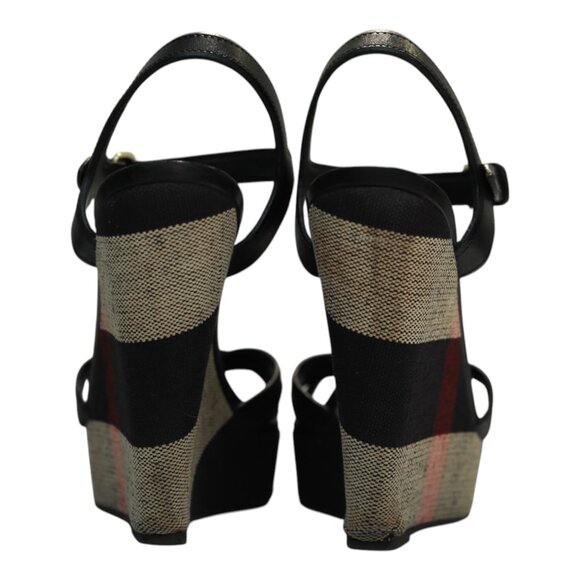 Burberry Black Leather Signature Check Wedges Platform Strappy Sandals Shoes 40 - Picture 3 of 10